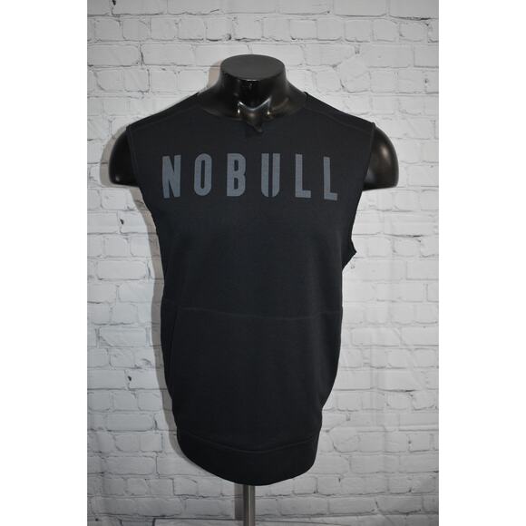 NOBULL Sweatshirt Pullover Mens Size Medium Black Front Pockets Cut Off Sleeves - Picture 1 of 11
